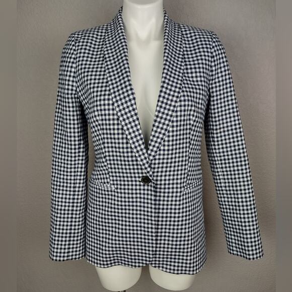 J Crew Parke Gingham Stretch Linen Blend Blazer Classic Blue Size 4 - Picture 4 of 16